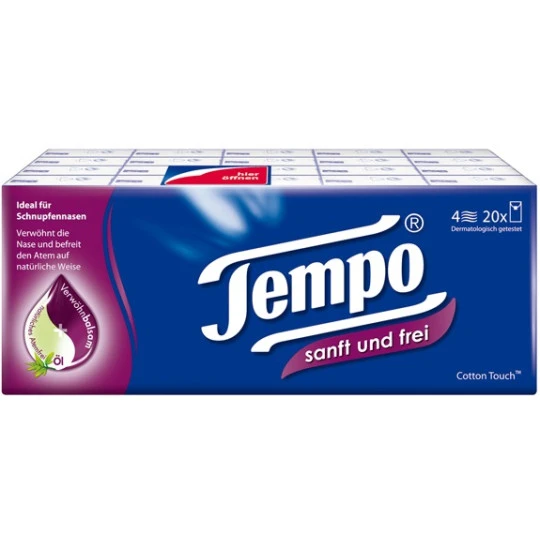 Tempo Sanft & Frei Taschentücher Mit Pflegebalsam 20x 9ST 3 Tempo Sanft & Frei Taschentücher Mit Pflegebalsam 20x 9ST